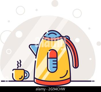 https://l450v.alamy.com/450v/2g94chw/kitchen-electric-appliances-for-cooking-electric-kettle-and-a-cup-of-tea-vector-flat-illustration-in-linear-style-2g94chw.jpg