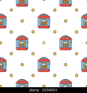 Vector seamless pattern in linear style. Kitchen electric appliances for cooking. The process of cooking in a slow cooker. Stock Vector