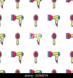 Vector seamless pattern for hairdresser. Tools for the master in the beauty salon. Hair dryer for drying hair. Linear style vector objects. Stock Vector