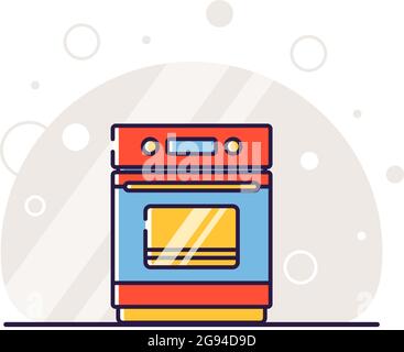 Kitchen electric appliances for cooking. Electric stove with oven. Vector flat illustration in linear style. Stock Vector