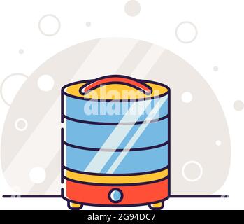 Kitchen electric appliances for cooking. The process of drying vegetables and fruits in the dryer. Vector flat illustration in linear style. Stock Vector