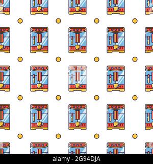 Vector seamless pattern in linear style. Kitchen electric appliances for cooking. The process of making American coffee in a coffee machine coffee mak Stock Vector