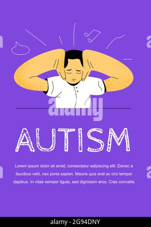 Autism. Early signs of autism syndrome in children. Signs and symptoms of autism in a child. Vector flat illustration. Stock Vector