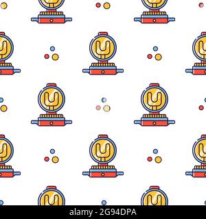 Vector seamless pVector seamless pattern in linear style. Kitchen electric appliances for cooking. The process of cooking pancakes in crepe maker. att Stock Vector