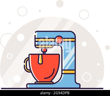 Kitchen electric appliances for cooking. The process of making dough for baking on a food processor. Vector flat illustration in linear style. Stock Vector