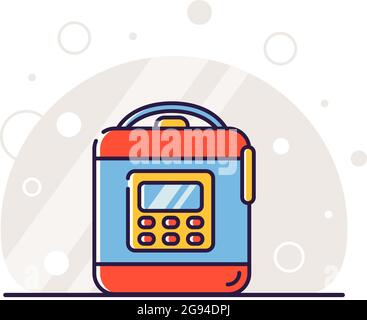 Kitchen electric appliances for cooking. The process of cooking in a slow cooker. Vector flat illustration in linear style. Stock Vector