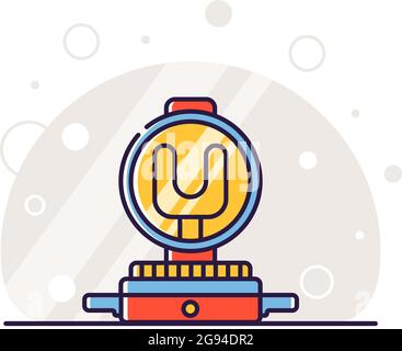 Kitchen electric appliances for cooking. The process of cooking pancakes in crepe maker. Vector flat illustration in linear style. Stock Vector