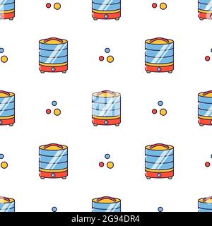 Vector seamless pattern in linear style. Kitchen electric appliances for cooking. The process of drying vegetables and fruits in the dryer. Stock Vector