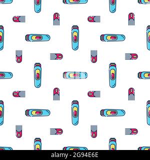 Vector seamless pattern for hairdresser. Tools for the master in the beauty salon. Hair dryer for drying hair. Linear style vector objects Stock Vector