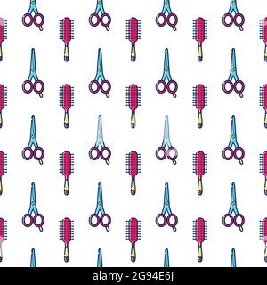 Vector seamless pattern for hairdresser. Tools for the master in the beauty salon. Hair dryer for drying hair. Linear style vector objects. Stock Vector