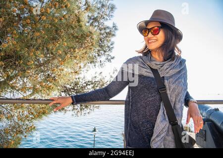 beautiful woman on sightseeing tour in Rovinj Stock Photo