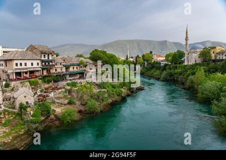 scenic image of the Neretva River in Mostar Stock Photo