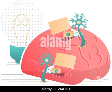 Neurons transmit information to the brain. Vector flat illustration Stock Vector