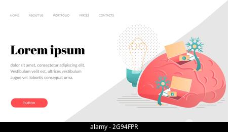 Neurons transmit information to the brain. Vector flat illustration. Website template, landing page, article Stock Vector