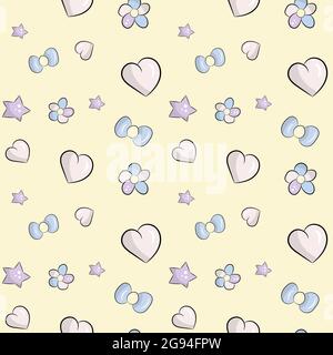 Vector pattern with hearts, bows and flowers. Stock Vector