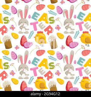 Vector flat seamless pattern on Easter theme. Used for textiles, websites, wrapping paper. Stock Vector