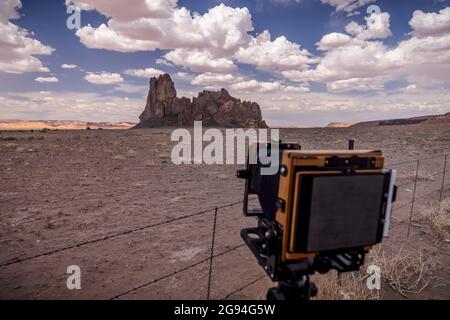 Film camera used to photograph near Monument Valley, Arizona. Stock Photo