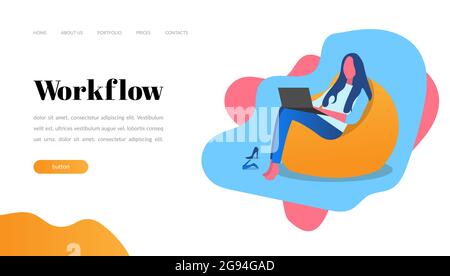 web page design templates for workflow, people with a laptop, coworking. Modern vector illustration concepts for website and mobile website developmen Stock Vector