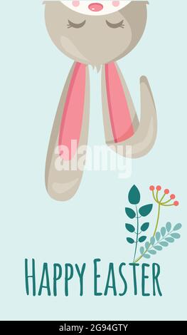 Vector illustration with flat rabbit in cartoon style. Used for banner, cards, greetings, posters. Stock Vector