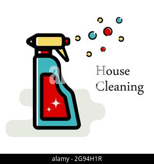 Vector background of accessories for cleaning in a flat style. Washing the floor, cleaning the windows. Linear style. Stock Vector