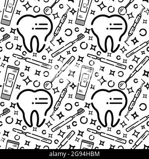 Vector seamless pattern on dental theme. Teeth and equipment for dentists. Used for backgrounds, cards, wallpapers. Stock Vector