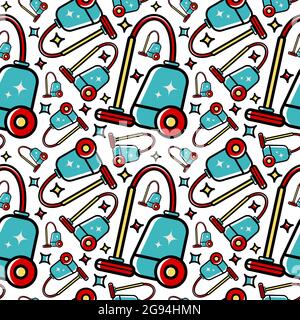 Vector seamless pattern of vacuum cleaner. Flat linear art on a white background. Ornament for wallpaper, websites, backgrounds, wrapping paper, corpo Stock Vector