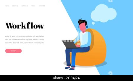 web page design templates for workflow, people with a laptop, coworking. Modern vector illustration concepts for website and mobile website developmen Stock Vector