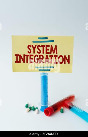 Hand writing sign System Integration. Business showcase process of bringing together the component subsystem Writing Important Medical Notes Stock Photo