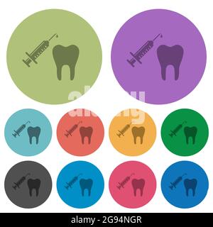 Tooth anesthesia darker flat icons on color round background Stock Vector