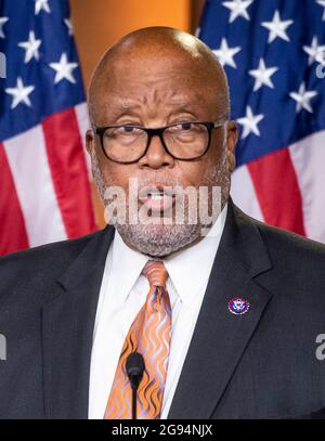 In this file photo from May 19, 2021, United States Representative Bennie Thompson (Democrat of Mississippi) offers remarks during a press conference on the January 6 Commission and the Emergency Security Supplemental, at the US Capitol in Washington, DC. Rep. Thompson is the chairman of the US House Select Committee on the January 6 Attack. The commission will convene for the first hearing titled The Law Enforcement Experience on January 6th on Tuesday, July 27, 2021 Credit: Rod Lamkey / CNP Stock Photo