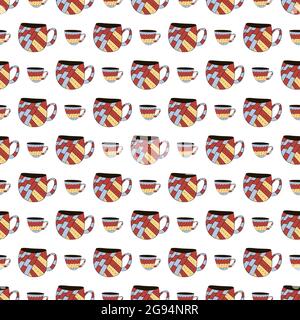 Vector seamless pattern of cups of coffee, tea, milk in Scandinavian style. Used for wallpapers, backgrounds, wrapping paper. Stock Vector