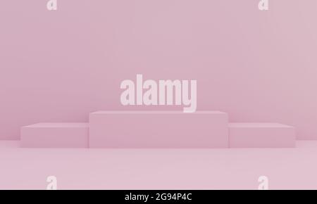 3D monochrome rendering of square and rectangular platforms in pinkcolor Stock Photo