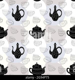 Vector seamless pattern of teapots in Scandinavian style. Used for wallpapers, backgrounds, wrapping paper. Stock Vector