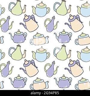 Vector seamless pattern of teapots in Scandinavian style. Used for wallpapers, backgrounds, wrapping paper. Stock Vector