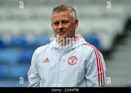 London, UK. 24th July, 2021. Manchester United Manager Ole Gunnar Solskjaer looks on. Pre-season friendly match, Queens Park Rangers v Manchester Utd at The Kiyan Prince Foundation Stadium, Loftus Road in London on Saturday 24th July 2021. this image may only be used for Editorial purposes. Editorial use only, license required for commercial use. No use in betting, games or a single club/league/player publications. pic by Steffan Bowen/Andrew Orchard sports photography/Alamy Live news Credit: Andrew Orchard sports photography/Alamy Live News Stock Photo