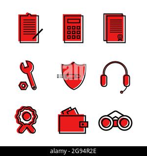 Vet of vector flat icons for commercial, economic, security topics. Used on the site, for logos Stock Vector