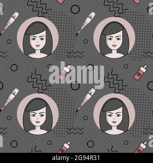 Vector seamless pattern of equipment for permanent make-up. Used for backgrounds on the site, business cards, wallpaper, textiles. Stock Vector