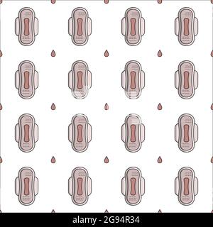 Vector seamless flat pattern of feminine hygiene items for menstruation. Stock Vector