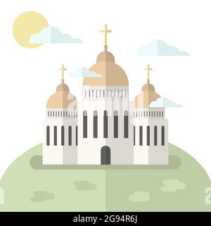Church icon isolated on white background. Vector illustration for religion architecture design. Cartoon church building silhouette with cross, chapel, Stock Vector