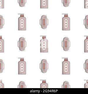 Vector seamless flat pattern of feminine hygiene items for menstruation. Stock Vector