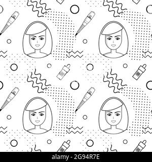 Vector seamless pattern of equipment for permanent make-up. Used for backgrounds on the site, business cards, wallpaper, textiles. Stock Vector