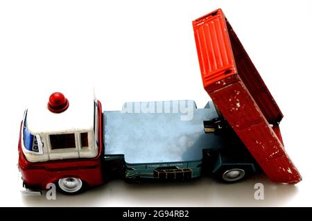 old tin truck toy lithographed, made in China Stock Photo