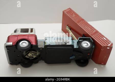 old tin truck toy lithographed, made in China Stock Photo