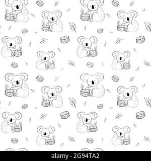 Cute bear koala doodle seamless pattern. Vector background with koalas can be used for baby textile, tshirt, wallpapers, posters and more. Stock Vector