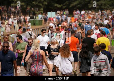 Festival goers at Latitude festival in Henham Park, Southwold, Suffolk. Picture date: Saturday July 24, 2021. Stock Photo