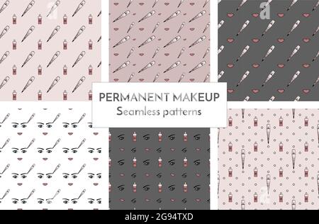 Vector set of seamless pattern of equipment for permanent make-up. Used for backgrounds on the site, business cards, wallpaper Stock Vector