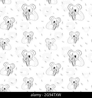 Cute bear koala doodle seamless pattern. Vector background with koalas can be used for baby textile, tshirt, wallpapers, posters and more. Stock Vector