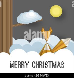 Vector volumetric illustration of a winter landscape. A fox in the snow and snowdrifts. Stock Vector