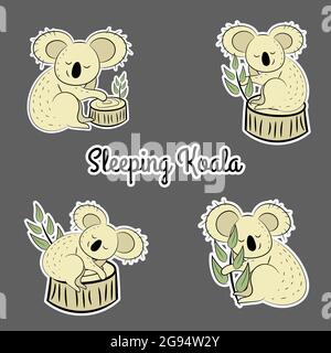 Koala, a hand drawn vector illustration of a cute koala, the koala, white line, and background trees are on separate groups for easy editing. Stock Vector