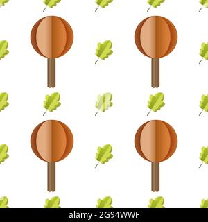 Colorful seamless pattern of trees and leaves cut out of paper Stock Vector